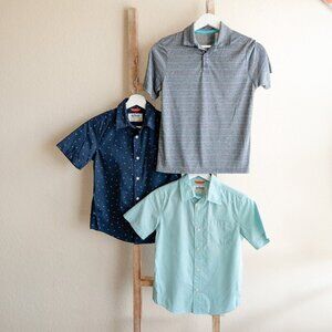 EUC! Bundle of 3 Shirts Boys SzM 8-10 Collar Short Sleeve Blue Aqua Gray Poplin